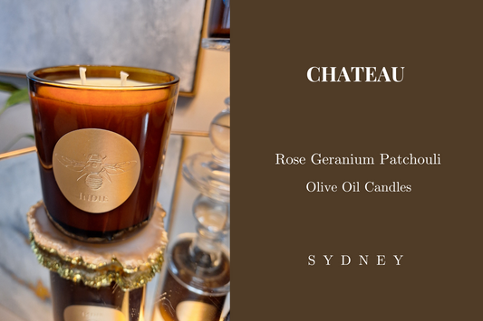 Olive Oil Candles "CHATEAU"  Rose Geranium, Patchouli