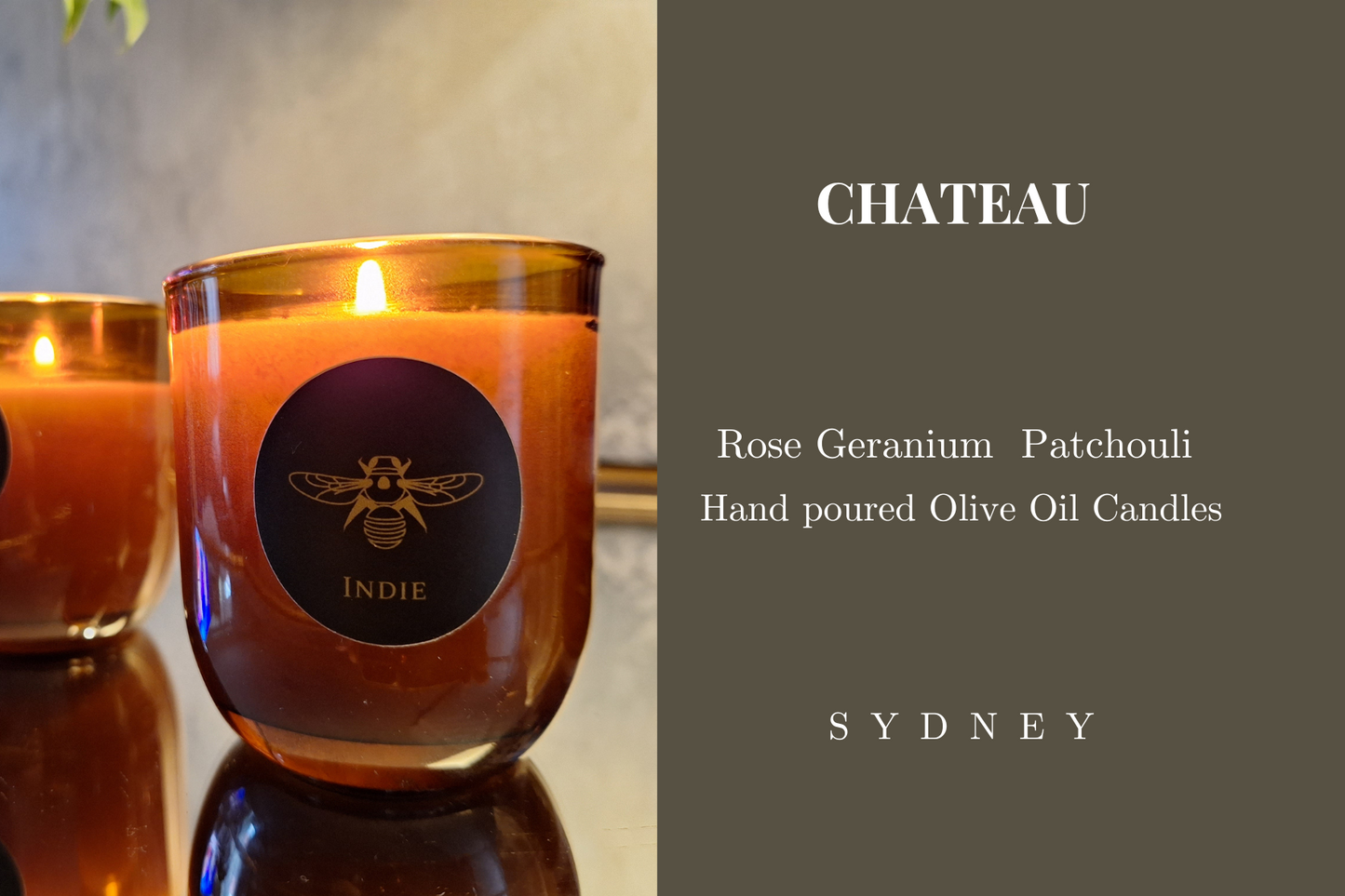 Olive Oil Candles "CHATEAU"  Rose Geranium, Patchouli